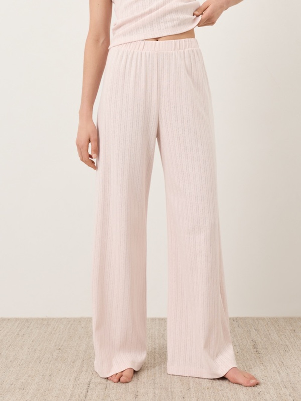 Pact Ribbed Wide-Leg Lounge Pants in Light Pink